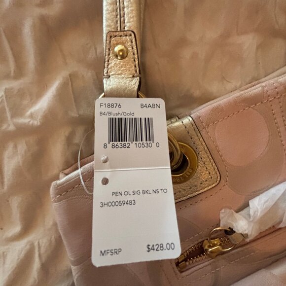 Vintage NWT COACH PENELOPE BLUSH PINK GOLD SIGNATURE CARRYALL HANDBAG - Picture 6 of 9